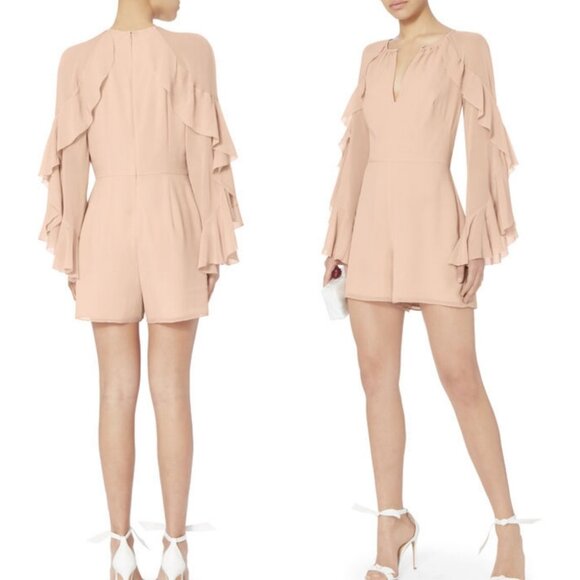 INTERMIX Molly 100% Silk Ruffle Sleeve Romper Dress In Nude Dusty Rose Size XS? - Picture 2 of 16